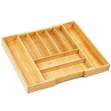 Upolana S37011V hochwertiger erweiterbarer Schubladen-Organizer aus Bambus, 7–9 Fächer, verstellbare Küchenschublade, Organizer für große Kochutensilien, Besteck, Küchenschublade