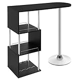 WOLTU S-förmiger Bartisch mit Stauraum, Stehtisch mit Weinregale, Bistrotisch aus Metall & Holz, Bartheke Tresentisch für Küche Bar Wohnzimmer, 113 x 40 x 105cm, Schwarz