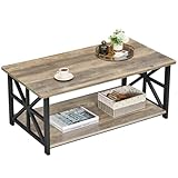 GreenForest Couchtisch mit Runder Ecke, 100 cm Wohnzimmertisch, Stabiler Sofatisch aus Holz und Metall, Kaffeetisch mit Regal, Rustikales Design, Sandeiche