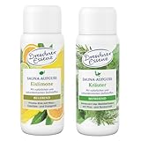 Dresdner Essenz Sauna-Aufguss Eislimone + Kräuter | frisch-zitrische Sauna mit Limettenöl + frisch-aromatische Sauna mit Minze und Rosmarin | Set bestehend aus 2 x 250 ml