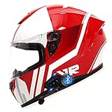 Bluetooth-Motorradhelme Für Erwachsene, Kratzfester Sonnenschutz-Visier-Integralhelm, Männer-Frauen-Motorrad-DOT/ECE-Zugelassener Helm, Moped-Street-Bike-Rennhelm Mit Grafik,Red a,L