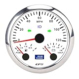 Jiawu Multifunktional 85 Mm GPS -Tachometer -Kilometermesser Voltmeter Kraftstoffspiegelmesser für LKW Yachten (Weißes Zifferblatt, silberne Lünette CX8308)