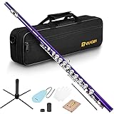 Vangoa C Flöte 16 geschlossen Löcher Querflöte Instrument Vernickelt Flöte Anfänger Set mit Flötenständer Violett