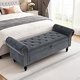 Sitzbank mit Stauraum, Umdrehen Mit Booster-Gasstange, Bettende mit Deckel, Fußstütze mit stabilen Holzbeinen, Bis 168kg, Sofabank fur Flur, Esszimmer, Schlafzimmer, Wohnzimmer, 133 x 53 x 46 cm