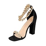 MKMK Sandaletten mit Absatz Blockabsatz Pantoletten Party Schuhe mit Kette Knöchelriemchen Damen Sandalen Slip On Strass Eckige Zehenkappe Sandaletten Damen Slingback Pumps