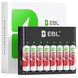 EBL Wiederaufladbar Lithium Akkus AA 8 Pack mit Ladegerät, 1.5v 3000mWh 1600 Zyklen Langlebige AA Batterien, Wiederaufladbare Lithium Batterie AA Ladegerät für Li-Ion NI-MH NI-CD AA/AAA Akkus