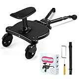 Buggy Board mit Sitz, FNRIDS Trittbrett für Kinderwagen Universal,mit Aufhängegurt, stabiles Two Wheel Design, 360 drehbar, Kinderwagenzubehör für Kinder von 2 bis 6 Jahren (25 kg) (Schwarz)