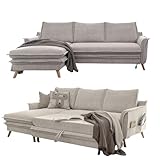 MIUFORM Charming Charlie S mit Bettkasten | limitierter Polsterstoff | 4 Sitzer Ecksofa | L-Form Links | 228 x 150 x 90cm Couch | Klappsofa mit Schlaffunktion | Schlafsofa klappbar (Salz und Pfeffer)