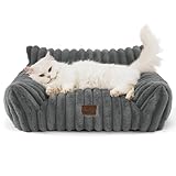 BEDSURE Katzenbett groß orthopädisches Katzensofa - 61x46x25cm Hundesofa kleine Hunde waschbar Katzencouch, rutschfeste Katzenbett flauschig, dunkelgrau