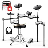 Donner DED-70 E Schlagzeug Elektronisch für Kinder, Electric Drum Set für Anfänger mit 150 Sounds 4 Quiet Mesh Pads 9' Becken Thron Kopfhörer Sticks 2 Pedale Weihnachten Geburtstag Geschenk für Kids