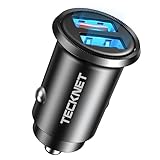 TECKNET Zigarettenanzünder USB Auto Ladegerät, Dual QC3.0 Port 36W/6A Schnellladung KFZ Ladegerät, Mini USB Auto Adapter 12V mit LED-Licht, Kompatibel mit iPhone Samsung Huawei und Mehr-Schwar