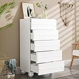 DUlVBPE Kommode mit 5 Schubladen und elegantem Prägedesign – weiße Metallfüße, großzügiger Stauraum, abgerundete Ecken