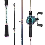 Sougayilang Baitcasting Angel Combo, 2-teilig, Bunte leichte tragbare Angelrute mit superglattem Baitcast-Angelrolle für Süß- und Salzwasser-1.8-R