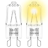 VMUTGA 2 Stück G9 Backofenlampe 40W 230V, 300 Grad Hitzebeständiges Hohe Helligkeit Oven Lampe, Halogen für Backofen, Mikrowellenherde, Tischlampen