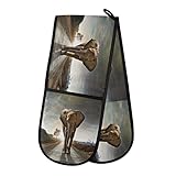 Lange Doppel-Ofenhandschuhe, afrikanischer Tier, Elefant, hitzebeständig, gesteppt, Küchenhandschuhe mit Schlaufe, waschbar, für Mikrowelle, Kochen, Backen, Grillen, 17,8 x 88,9 cm