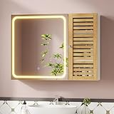 FORABAMB Badezimmer spiegelschrank mit LED Beleuchtung, Spiegelschrank Bad mit Spiegel, 6 Ablagefächern, 4 verstellbare Ablagen, 80 cm Breit Doppeltür Badschrank, Berührung Sensorschalter 80×60×16cm