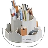 SAMSYOKI Drehbarer Stiftehalter, 360 Drehbarer Schreibtisch Organizer, Rotation Stifthalter mit 9 Fächer, Stiftköcher Aufbewahrungsbox für Stifte Bürobedarf Schulbedarf Make-up Pinsel (Grau)
