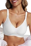 Vtelor BH Damen Ohne Bügel Push Up BH Große Brüste Starker Halt Bügelloser Seamless Nahtloser BHS Tiefer V-Ausschnitt Soft Tshirt Schlaf Bra Bequem Klassische Bustier Gepolstert Bralette Ohne Buegel