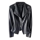 Damen Schaffell-Lederjacke, schmale Passform, geteilter Ledermantel, langärmelig, elegante Motorrad-Oberbekleidung, Schwarz , XL
