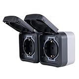 REV - AquaStorm, Feuchtraum Steckdose 2-fach Aufputz IP55, zweipolig, waagrecht, 230V, 16A, anthrazit