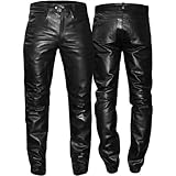 German Wear Lederhose lederjeans bikerjeans Jeans Hose aus Büffelleder Schwarz, Größe:52