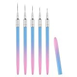 5 Stück Nail Art Pinsel Dünn, 7/9/11/15/20mm Nailart Pinsel Fineliner Rosa bis Blauer Farbverlauf Nageldesign Pinsel Nailart Pinsel Set mit Metallgriff Nylonborsten für DIY-Design