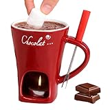 Hojalis Schokoladen-Fondue-Tassen-Set mit Gabel und 3 Teelichtkerzen, 130 ml Keramik-Schmelzbecher, persönlicher Fonduetopf für Käse, Süßigkeiten, Snacks, ideal für Date, Nacht, Geburtstag, Hochzeit