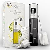 AVIDI 4 in 1 Premium-Ölsprüher, Ölspender für Speiseöl, Essig, mit UV-Schutz für Olivenöl, Sonnenblumenöl, + Edelstahltrichter + Reinigungsbürste + Sticker, 100ml zum Braten, Salate, Heißluftfritteuse