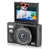 4K Digitalkamera, 18 Fach Zoomkamera mit 3 Zoll Klappbildschirm, 64 MP UHD Autofokus Retro Kompakt Digitalkamera für Reisefotografie Vlogging (Black)