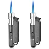 2 Stück Sturmfeuerzeug Jetflamme, Jetflammen Feuerzeug Butan Nachfüllbar, Flamme Einstellbar, Winddicht Jet Gasfeuerzeug für Küche, Camping (Verkauft ohne Butangas)