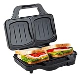 Ultratec XXL Sandwichtoaster, elektrischer Sandwichmaker mit Muschelform, Sandwichmaker für XXL Toast, antihaftbeschichtete Platten, mit Temperaturkontrollleuchte, 900 Watt, schwarz-silber