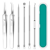 Mitesserentferner Set, 6-Teilig Edelstahl Pickelentferner Mit Transparenter Box, Blackhead Remover Für Mitesser, Akne, Milien Und Andere Hautunreinheiten