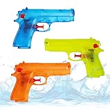3X Wasserpistolen Set 12 cm für Kinder & Erwachsene - mit hoher Reichweite - Wasserspritzpistole Spritzpistole klein mini für Kinder