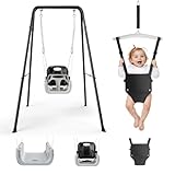 4-in-1 Schaukeln & Baby Türhopser Set für Kleinkinder, Schaukelset für Kinder Faltbarer Metallständer für drinnen und draußen, einfach zu montieren und aufzubewahren (Schwarz)