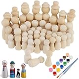 68 Stück DIY Holzfiguren mit Farben und Pinsel, Unlackierte Holz Spielfiguren für Brettspiele, Holz Familienfiguren Puppen zum Bemalen Basteln, Weihnachten Hochzeit Geburtstag Deko