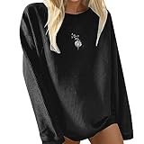 Pullover für Damen, elegant, Herbst, Winter, Ausgehen, Basic-Pullover, Hemden, schwarzer Kapuzenpullover, einfarbig, Rundhalsausschnitt, langärmelig, T-Shirts mit Taschen, A-schwarz, S