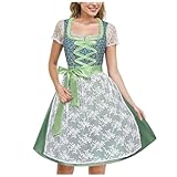 Pamqsen Unsere Marken Damen Midi Rot –Trachtenkleid Damen 2-teiliges Dirndlkleid mit Plissee Dirndlschürze für Oktoberfest mit Bindeseil U-Ausschnitt Dirndelkleider