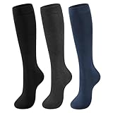CLOSEMATE Kniestrümpfe Damen Lange Socken 3 Paar – 80% Weiche Baumwolle, Elastisch und Atmungsaktiv für Sport Büroarbeit Schule Reisen und Alltag 39-42 M 1Schwarz 1Dunkelgrau 1Navy Blau