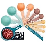 Moritz & Moritz Messlöffel Set 1/4 TSP bis 1 Cup - 11-TLG. stapelbar - Messbecher Measuring Cups und Measuring Spoons 1,25 – 240ml inkl. Streichlineal– Zum Kochen & Backen mit Kindern (Bunt)