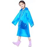 Kinder Wasserdicht Regenponcho, Klar EVA Regenmäntel mit Kapuze für Mädchen Jungen, Kleinkind Regenjacke Regencape, Wiederverwendbar Kinder Regenschutz für Outdoor Radfahren Wandern Camping (Blau)