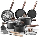 Topfset Pfannenset 11-teiliges - Kochtopf Set Induktion Antihaft-Kochgeschirr Töpfe Set aus Aluminium, Pfanne 20/28cm, Tiefe Bratpfanne 24cm, Kochtöpfe mit Deckel 16/20/24cm, PFOA-, PFOS-frei Topbooc