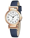 CIVO Uhr Damen Lederarmband Blau Analog Quarz Wasserdicht Armbanduhr Damen Minimalistische Klassisch Elegante Kleid Geschenke Uhren fur Damen