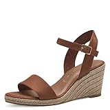 Tamaris Damen Plateau Sandalen Textil Vegan Keilabsatz Sommer; COGNAC/braun; 41