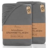 NatureMark 2er Pack MICROFASER Spannbettlaken, Spannbetttuch Doppelpack in vielen Größen und Farben MARKENQUALITÄT ÖKOTEX Standard 100 | 90 x 200 cm - 100 x 200 cm - anthrazit grau