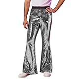 Glitzer Hose Herren Silber, Glitzer Hose Herren Metallic - Glänzend Neon Kinky-Outfit 80er Jahre Freizeithose Bunte Hip-Hop Streetwear Festival Pailettenhose Clubwear Disco Trainingshose