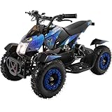 Actionbikes Motors Kinder Quad Elektro ATV Cobra | 𝟑𝟔 Volt 𝟖𝟎𝟎 Watt Motor bis 𝟑𝟎 km/h - Kinderquad - Pocket Quad - Safety Touch Fußschalter - Miniquad - Für Kinder ab 6 Jahren (Schwarz/Blau)
