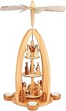 BRUBAKER Weihnachtspyramide aus Holz - Engel, Jesus, Maria, Josef und Könige - 44 cm große Teelichtpyramide für Weihnachten - drehbare Tischpyramide für 4 Teelichter - Handbemalt - Braun