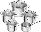 ZWILLING Flow Kochtopf-Set, 5-teilig, mit Glasdeckel, Induktionsgeeignet, unbeschichtet, Edelstahl, Black