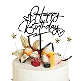 Mezrkuwr Alles Gute zum Geburtstag-Kuchenaufsatz mit 3 golden Sternform Kuchenaufsatz, für Mädchen, Jungen, Damen, Herren, geeignet für Geburtstagsfeiern. Schwarz