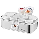 Joghurt Maker | Joghurtmaschine | 1,44 Liter | 8 Glasflaschen á 180 ml | Digitales Display | Temperatureinstellung von 20-55°C | Joghurtbereiter | Joghurtaufbereiter Weiß